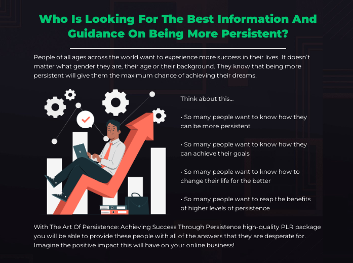 The Art of Persistence PLR Review + OTO by Sajan Elanthoor – Best High-Quality PLR Package Reveal Achieving Success Through Persistence and learn how to be more persistent and not giving up 4 The Art of Persistence PLR Review + OTO by Sajan Elanthoor