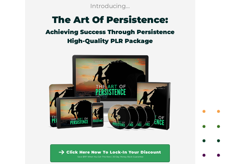 The Art of Persistence PLR Review + OTO by Sajan Elanthoor – Best High-Quality PLR Package Reveal Achieving Success Through Persistence and learn how to be more persistent and not giving up 1 The Art of Persistence PLR Review + OTO by Sajan Elanthoor